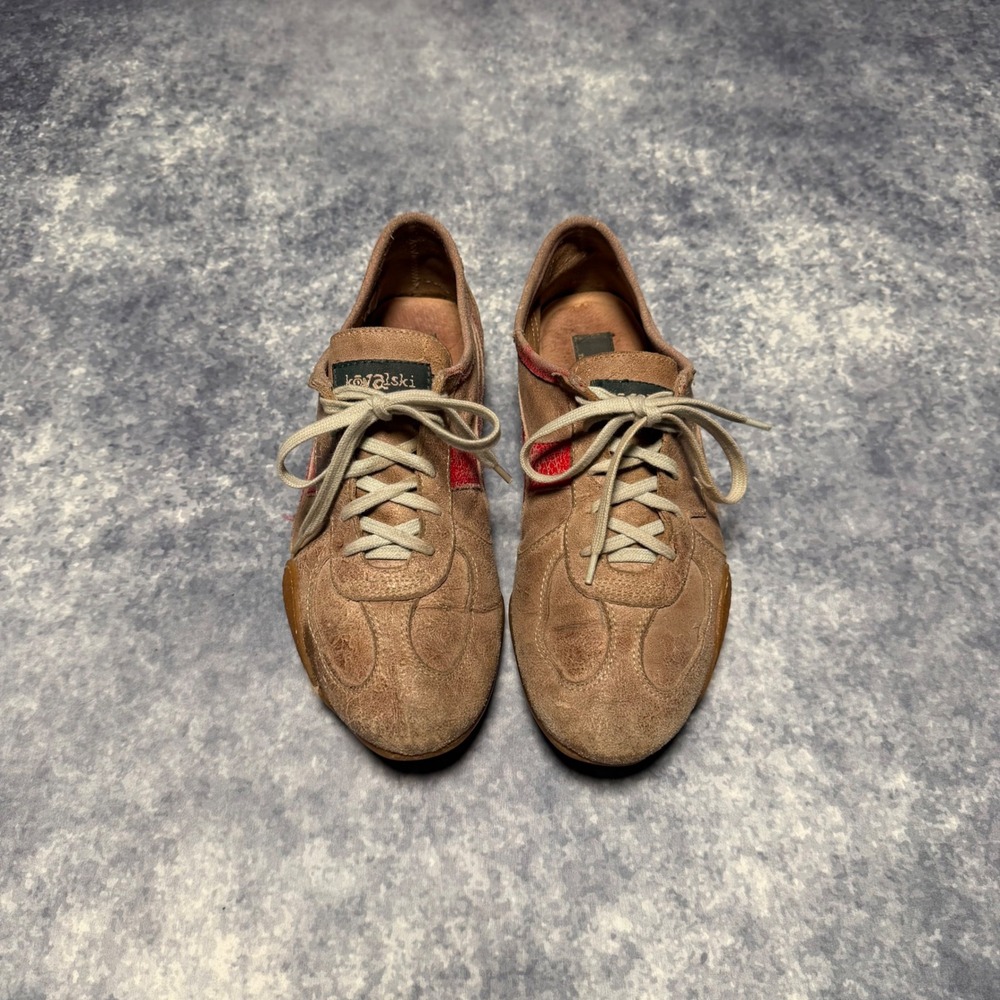 Kowalski Tan Suede Red Stripe Low Top Sneakers Made in Spain EU 38 - Picture 5 of 8